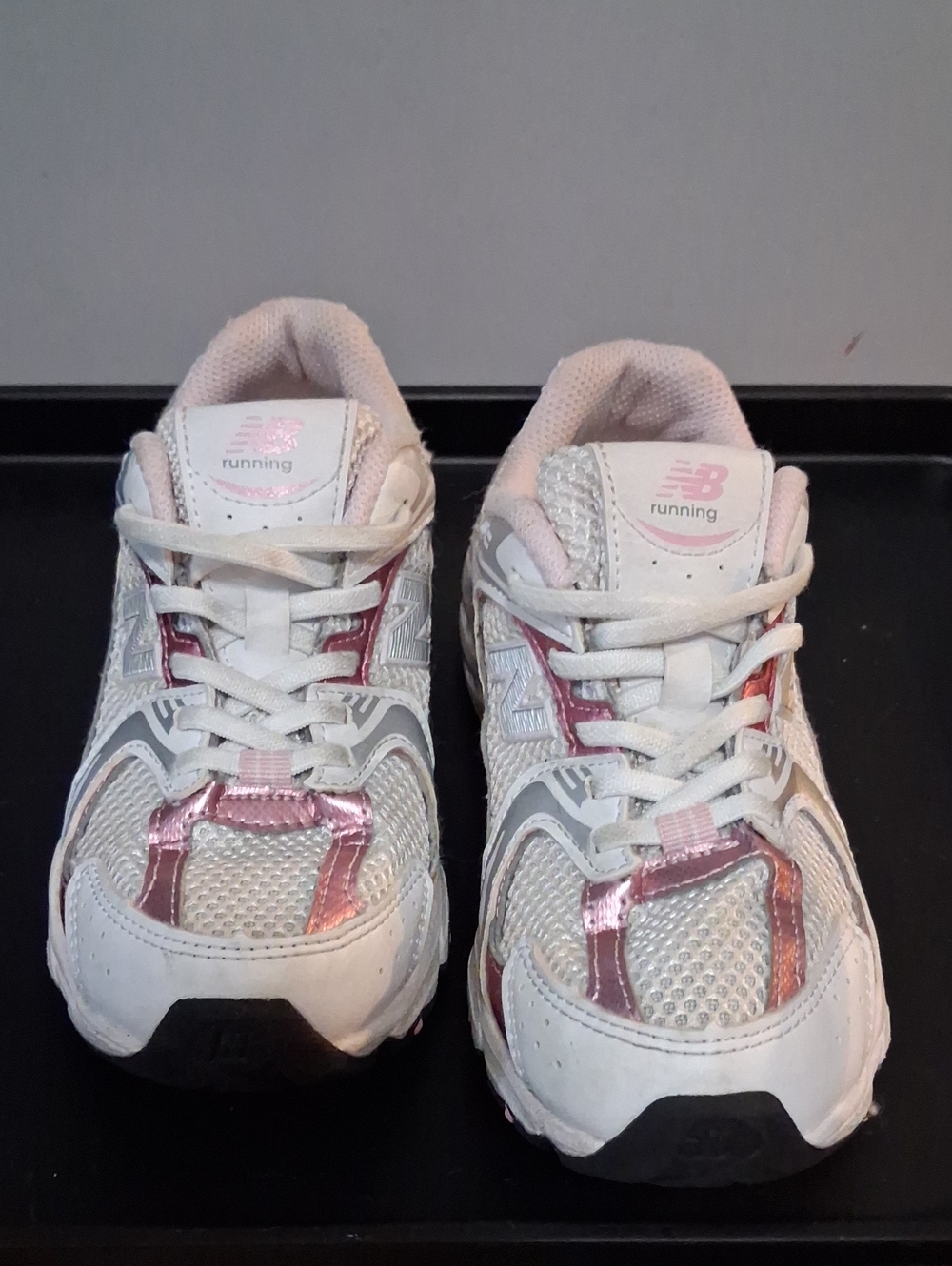 New Balance Kids White and Pink Athletic Sneakers